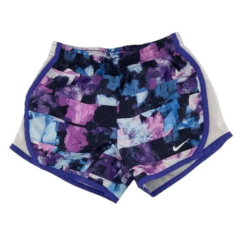 Nike Dri-FIT Tempo Girls Running Shorts – Purple Abstract Print – Size 5/6